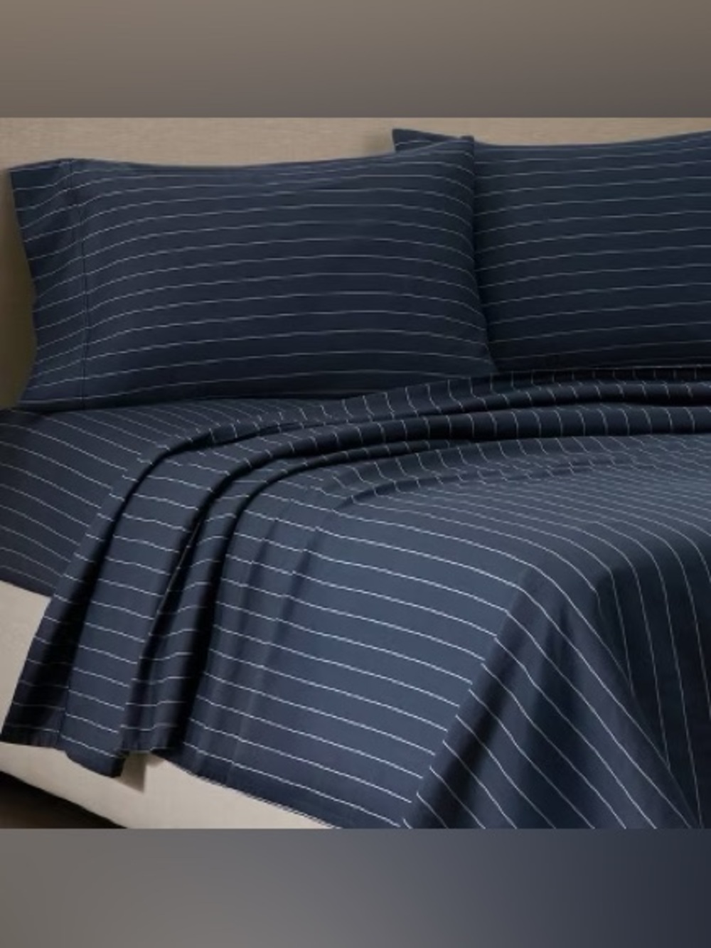 Jeremiah Brent Home Twin Cotton Sateen Sheet Set- Indigo Chalk Stripe